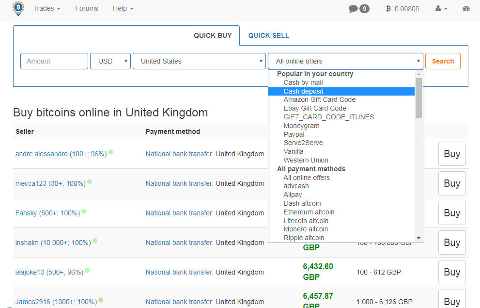 Hotovostný vklad Localbitcoinov - USD, GBP