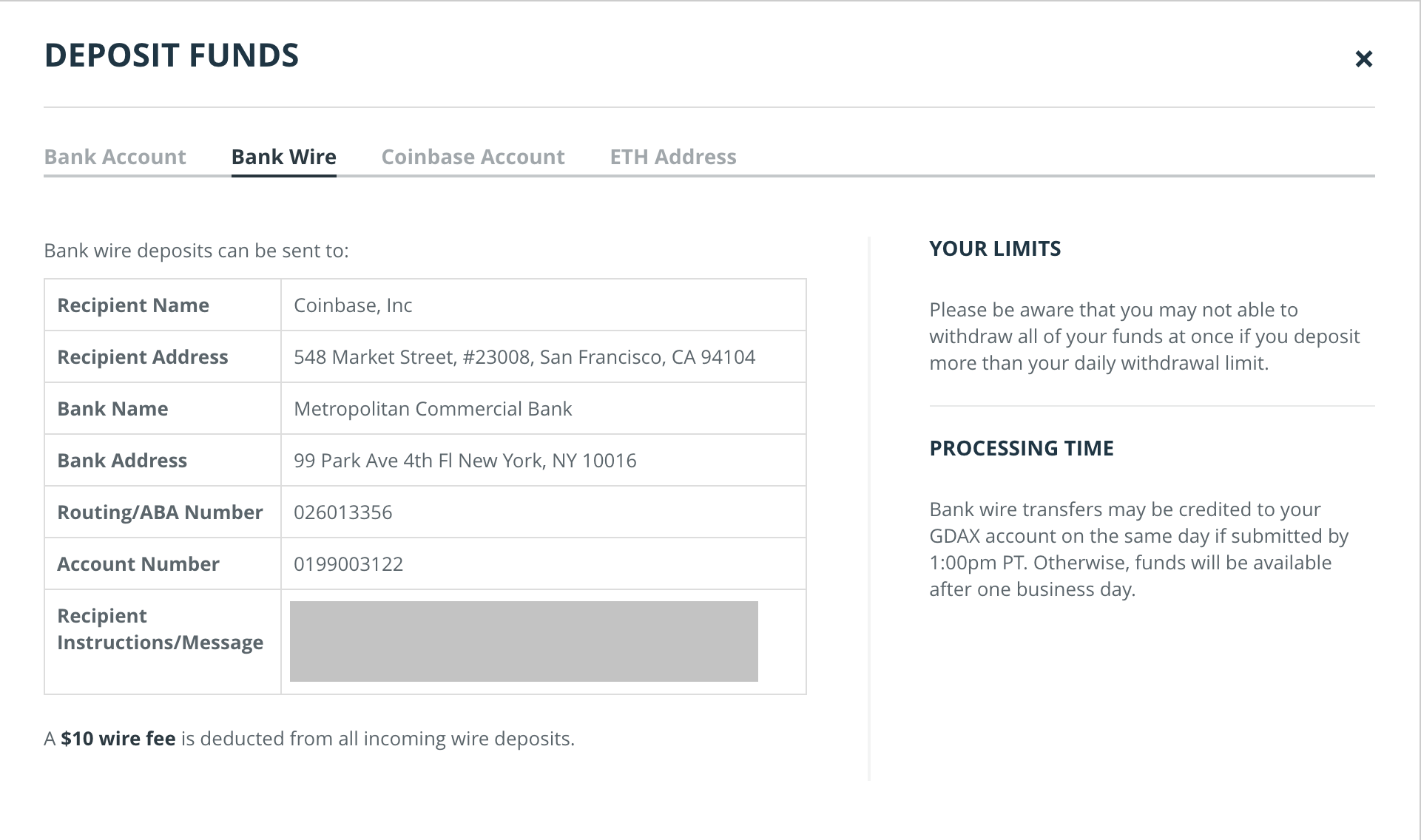 Banköverföring från Gdax