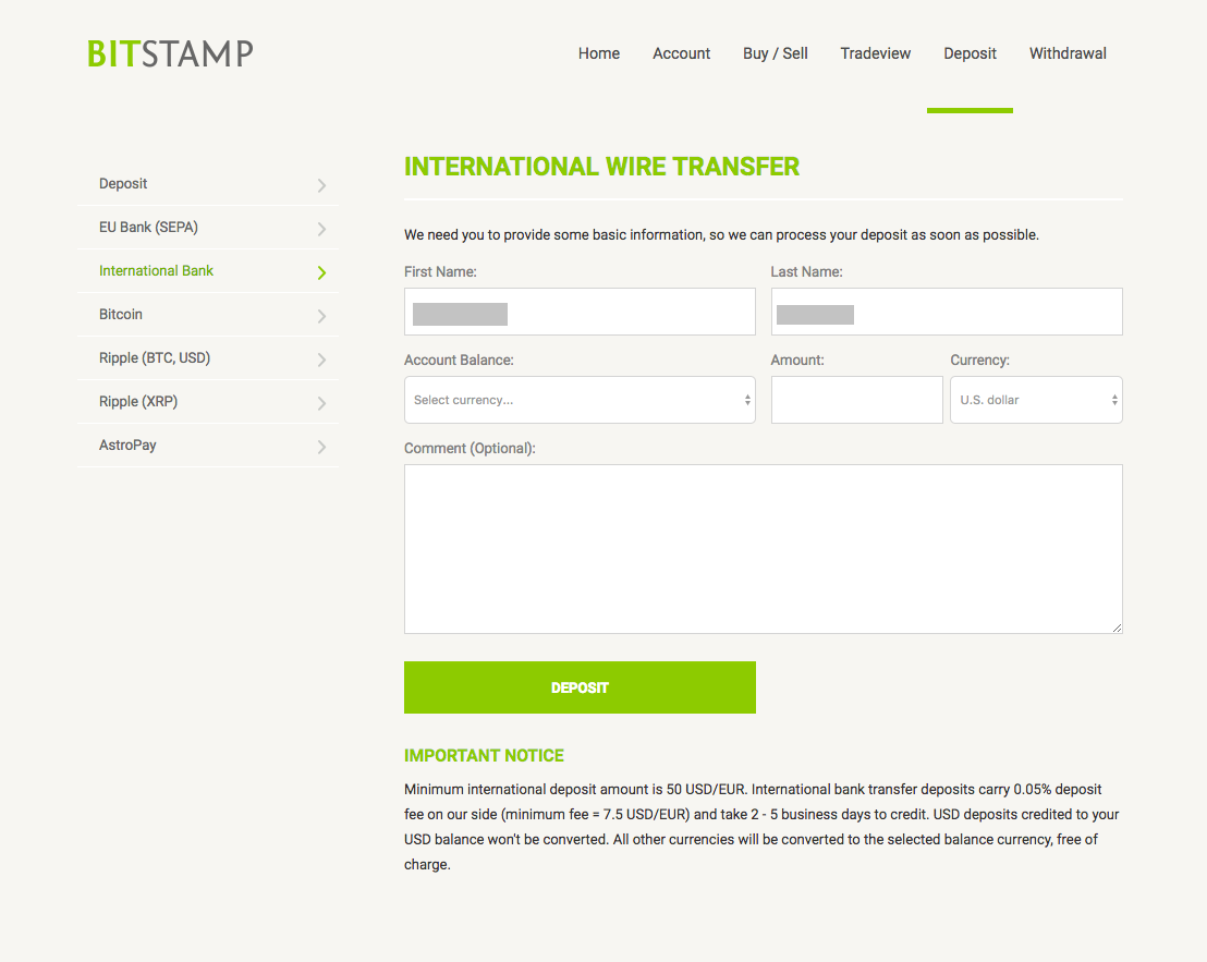 Medzinárodný bankový prevod Bitstamp