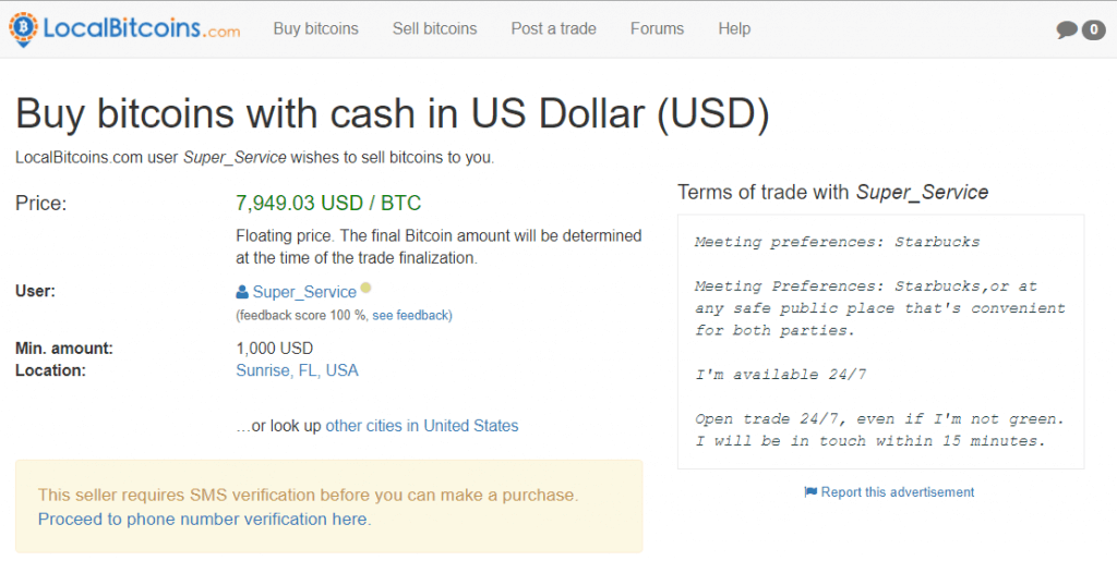 Handleregler med selger på LocalBitcoins