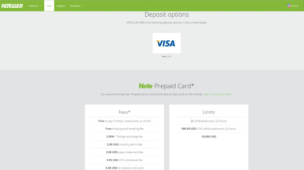 NETELLER上的费用